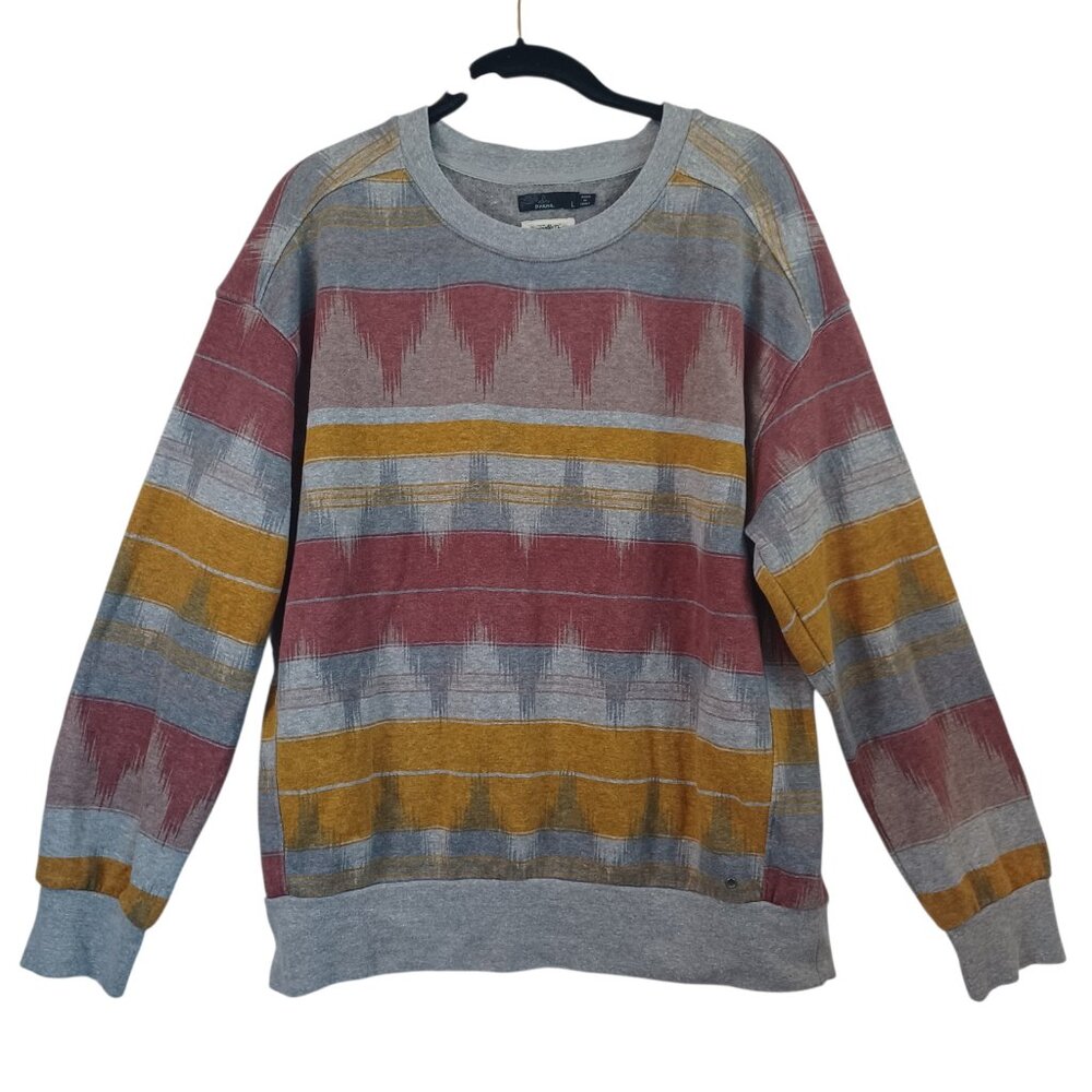 Prana‎ Cozy Up Sweatshirt Aztec Southwestern Print Gray Multi Mens Large